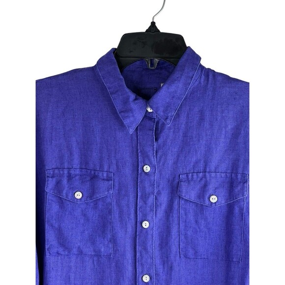 Lino by Chico's Purple 100% Linen Button Down Shirt Size 0 (Size 4) Pockets - Picture 3 of 8
